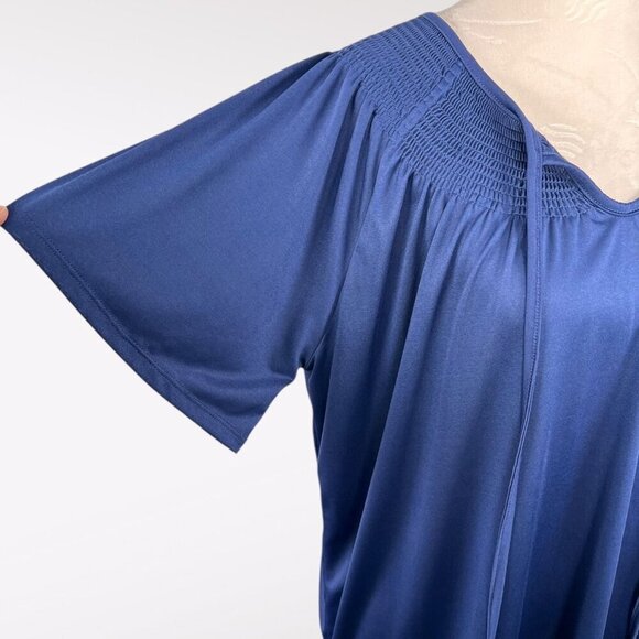 VTG Sara Morgan Blue Smocked Short Sleeve V-Neck Top Size Medium - Picture 7 of 8